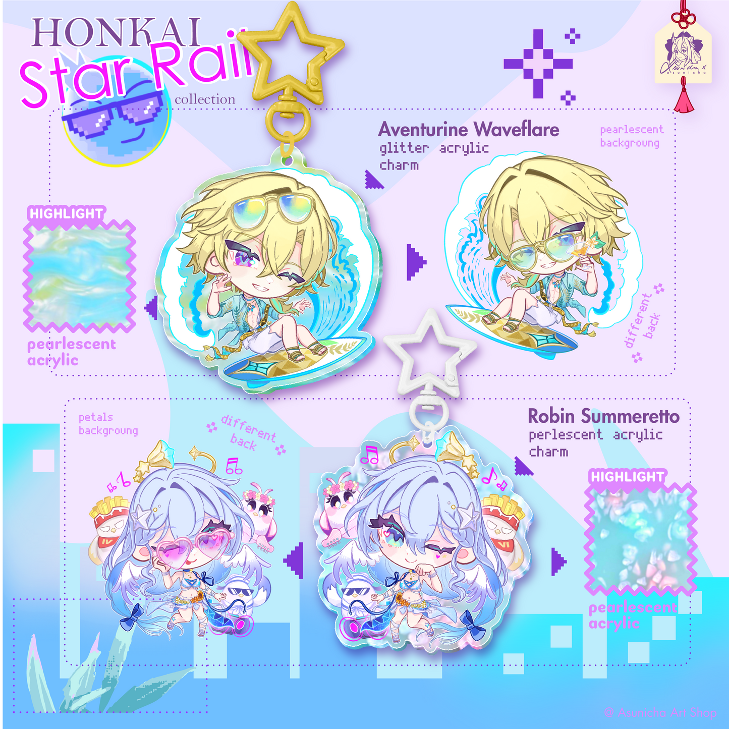 [PRE ORDER] Aventurine WaveFlare and Robin Summeretto HSR ◣ KEYCHAINS